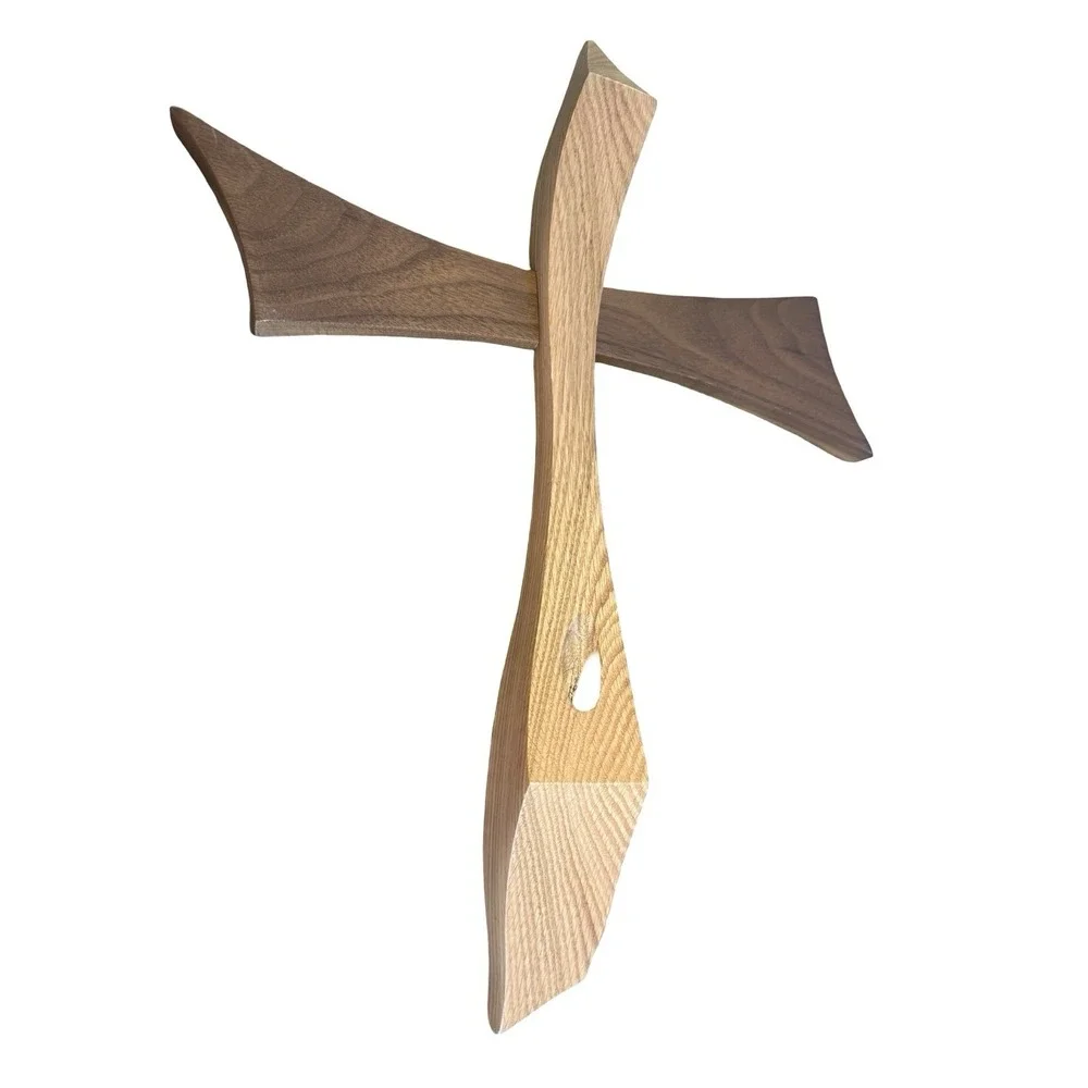 HANDMADE CROSS of JESUS, by Wood‎ Wildflowers, Walnut & Red Oak, 15